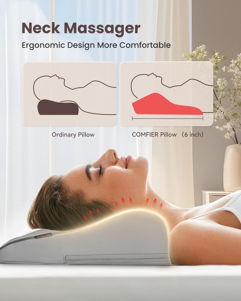 COMFIER مدلك الظهر شياتسو مع حرارة واهتزاز، مدلك الرقبة والكتف لتخفيف الألم، وسادة تدليك الرقبة، مدلك الظهر السفلي المحمول للاستخدام في الكرسي، السيارة، المكتب المنزلي - رمادي - Image 3